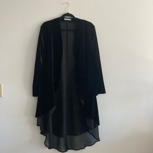 Velvet cardigan shawl | L, 12-14 | black velvet & sheer lace